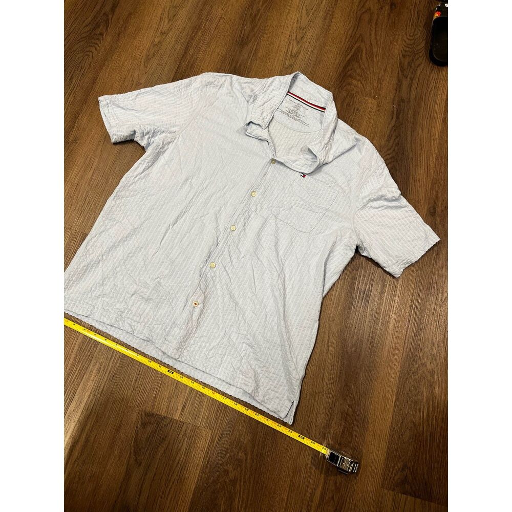 Tommy Hilfiger Mens XL Light Blue Seersucker Short Sleeve